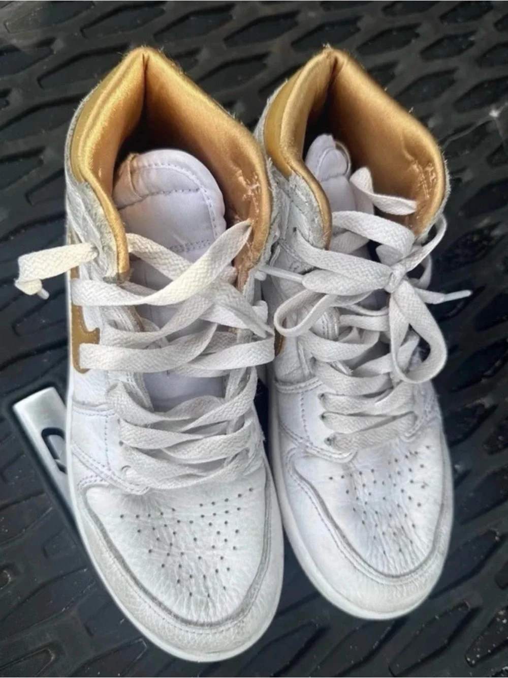 Jordan Kids White and Gold High-Top Sneakers